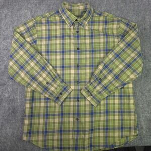 Orvis Luxury Merino Shirt Large Blue Green Check Long Sleeve Button Up Wool